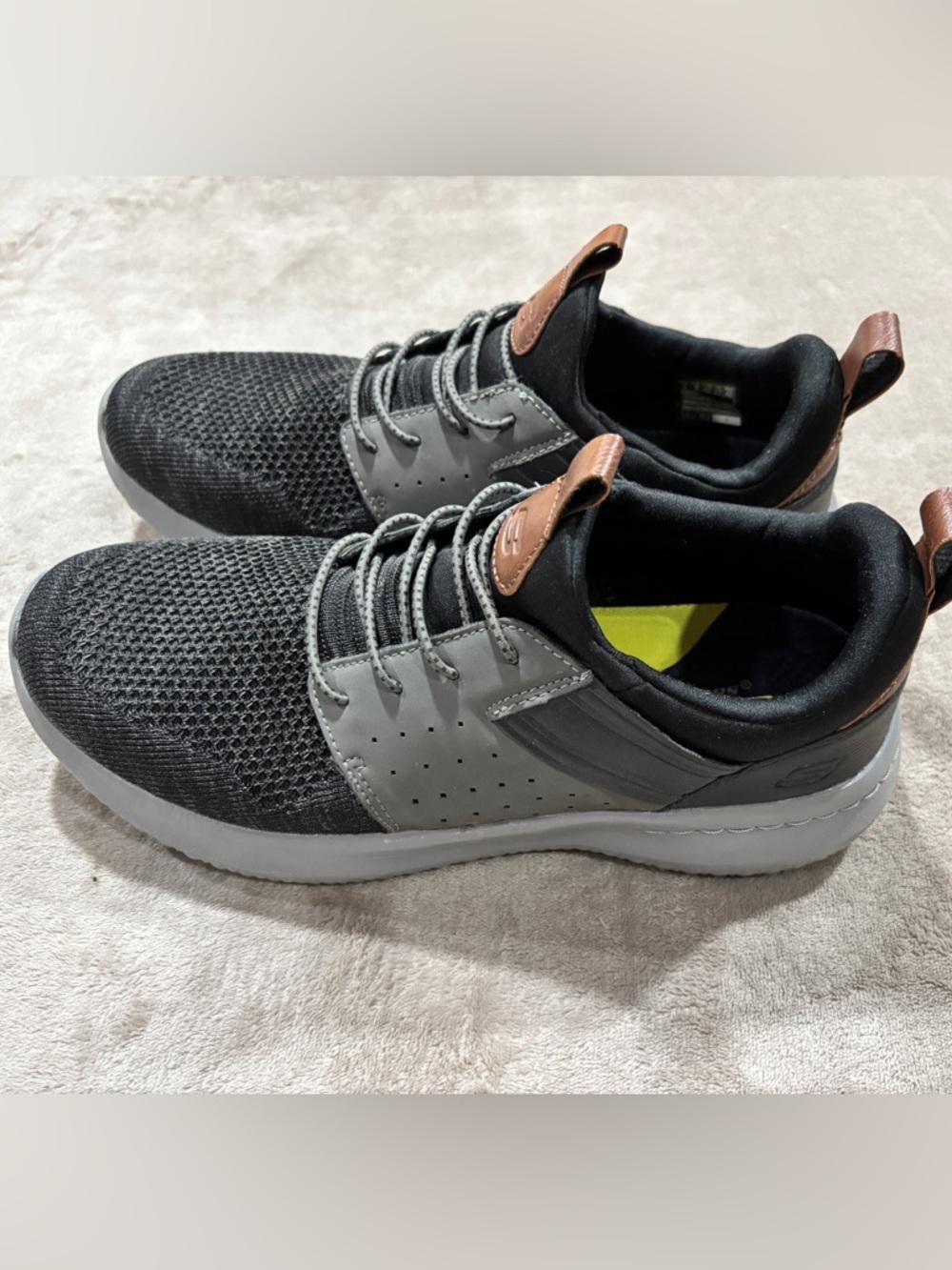 Skechers Men’s Black, Gray & Brown Knit Slip-On Sneakers